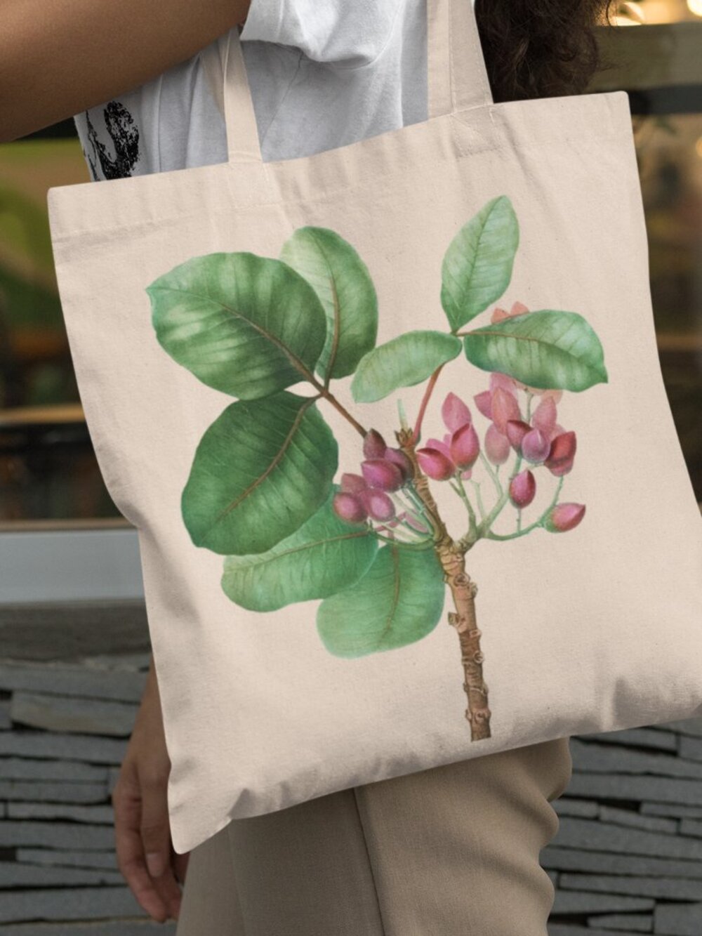 Pistachio Vintage Floral Print Graphic Canvas Tote Bag